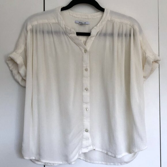 O'Neill Shelly Top Womens Off White Button Front Short Sleeve Blouse Size Small - Picture 2 of 7